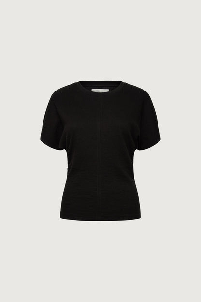 KNIT SHORT SLEEVE RUCHED WAIST TOP