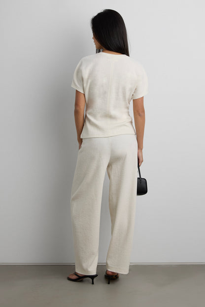 KNIT SHORT SLEEVE RUCHED WAIST TOP