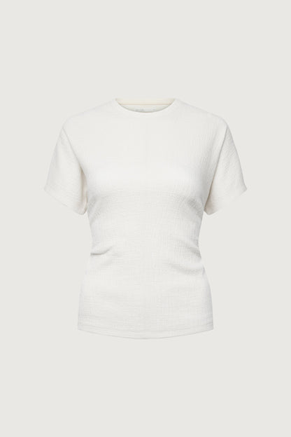 KNIT SHORT SLEEVE RUCHED WAIST TOP
