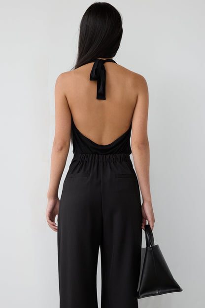RAYON BLEND TIE NECK HALTER TOP