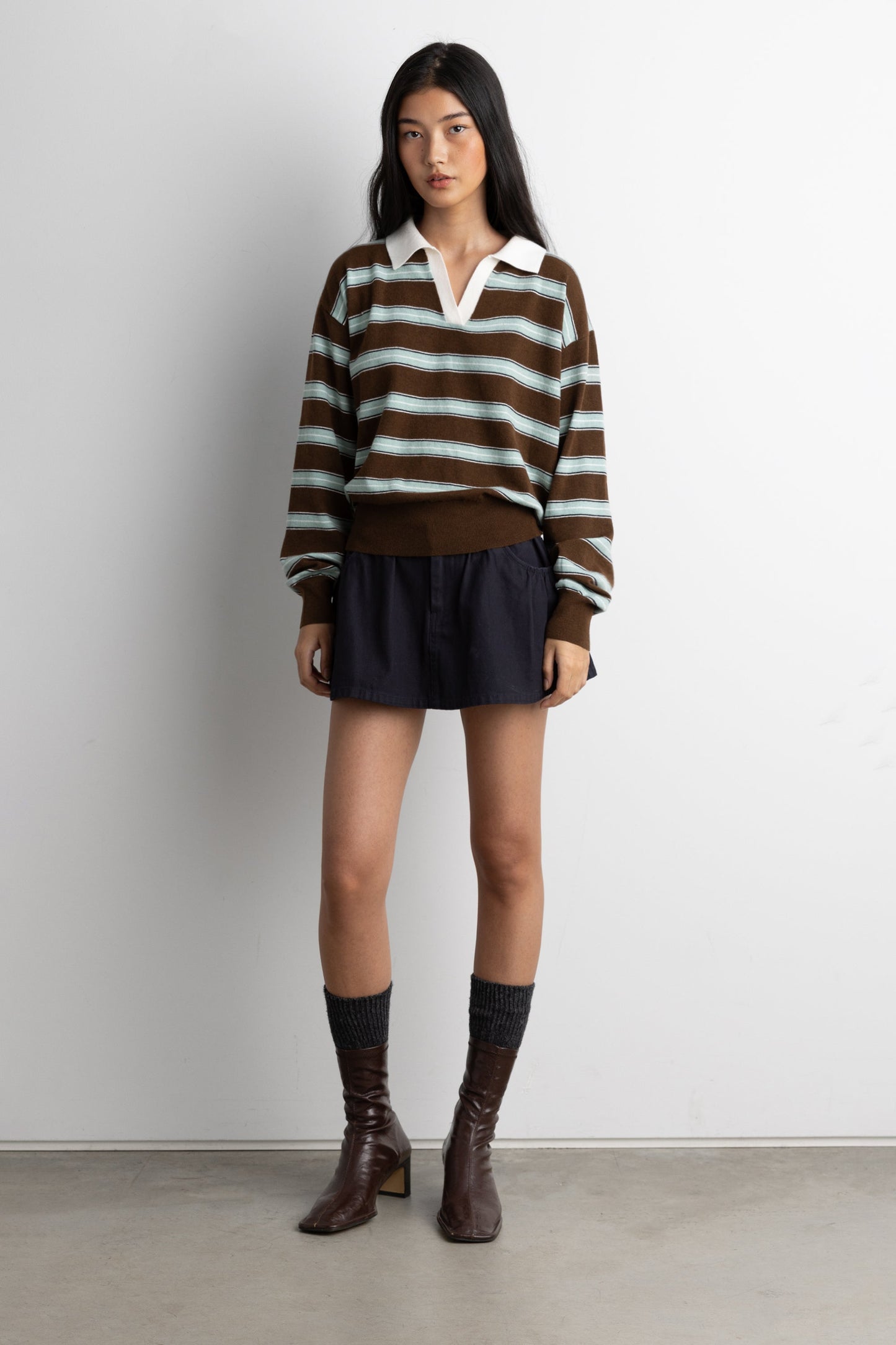 STRIPED RUGBY POLO SWEATER