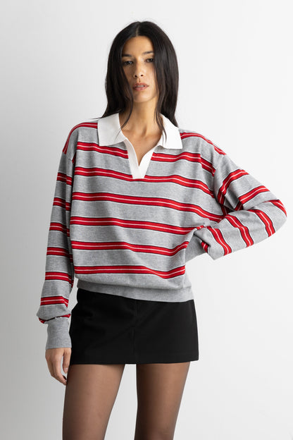 STRIPED RUGBY POLO SWEATER