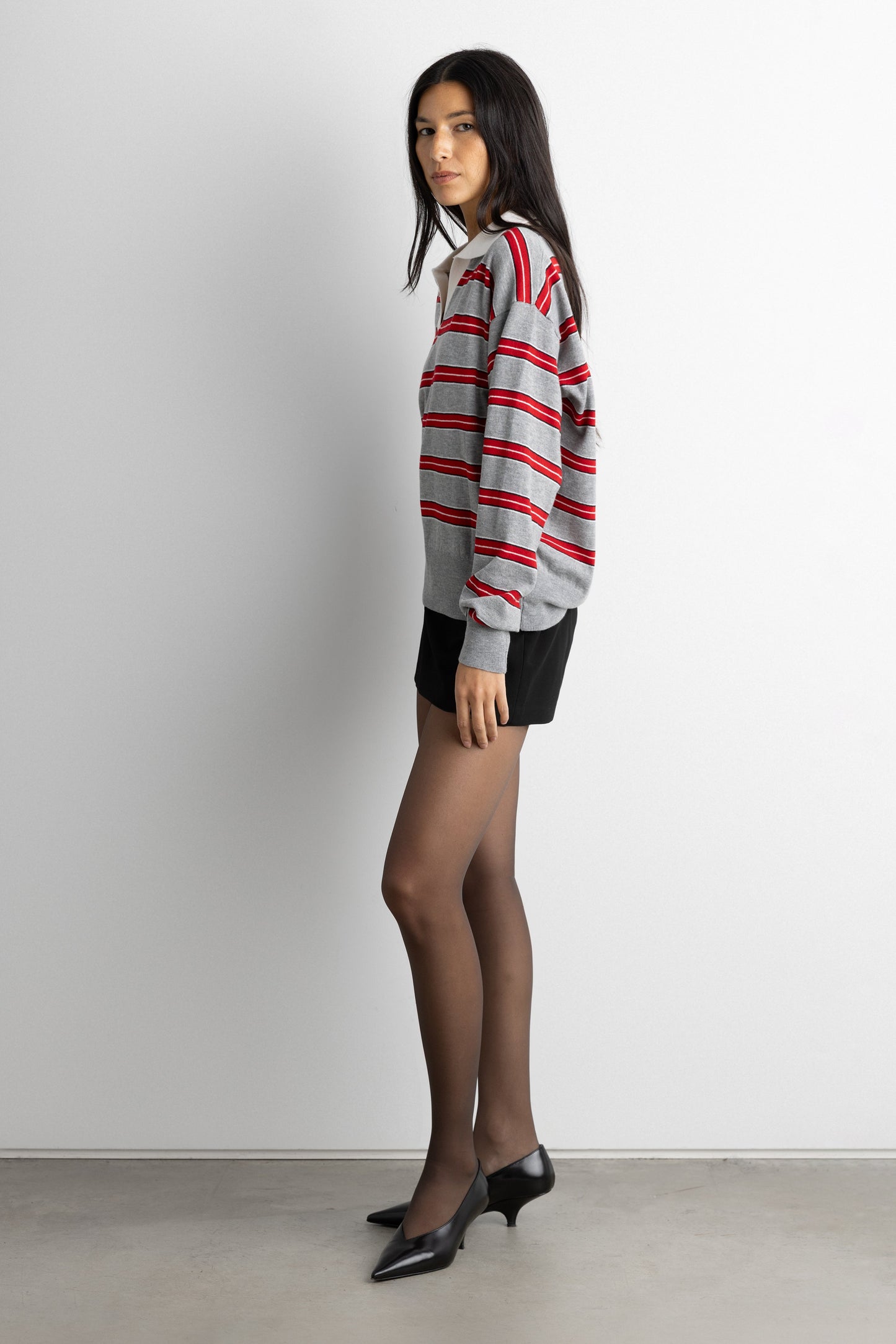 STRIPED RUGBY POLO SWEATER