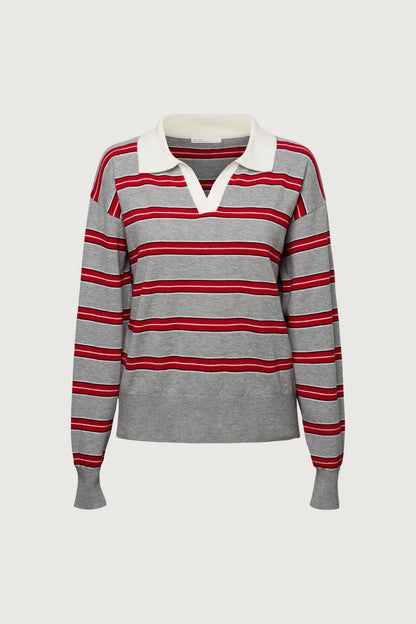 STRIPED RUGBY POLO SWEATER