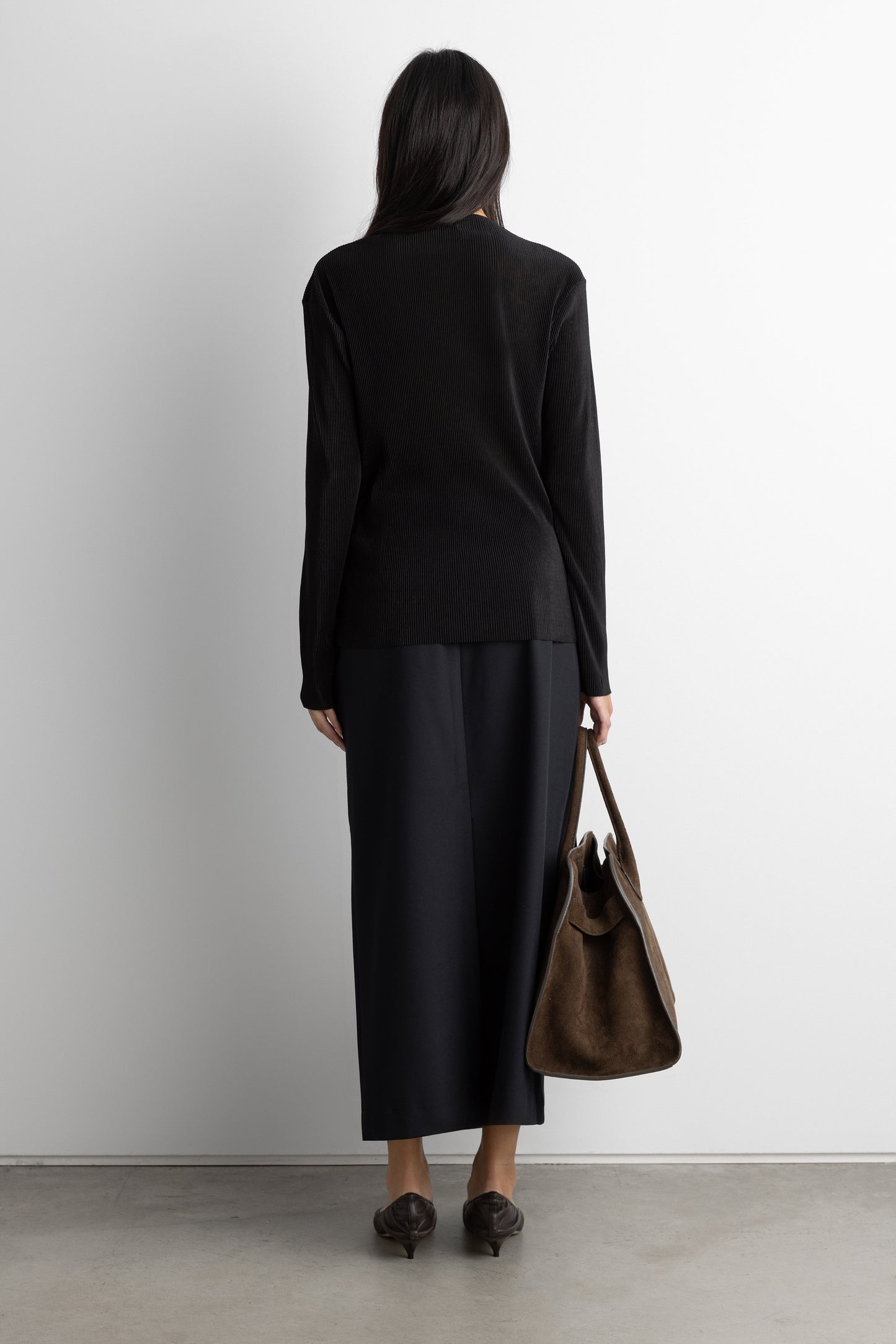 PLISSE LONG SLEEVE TOP WITH WAIST TIE