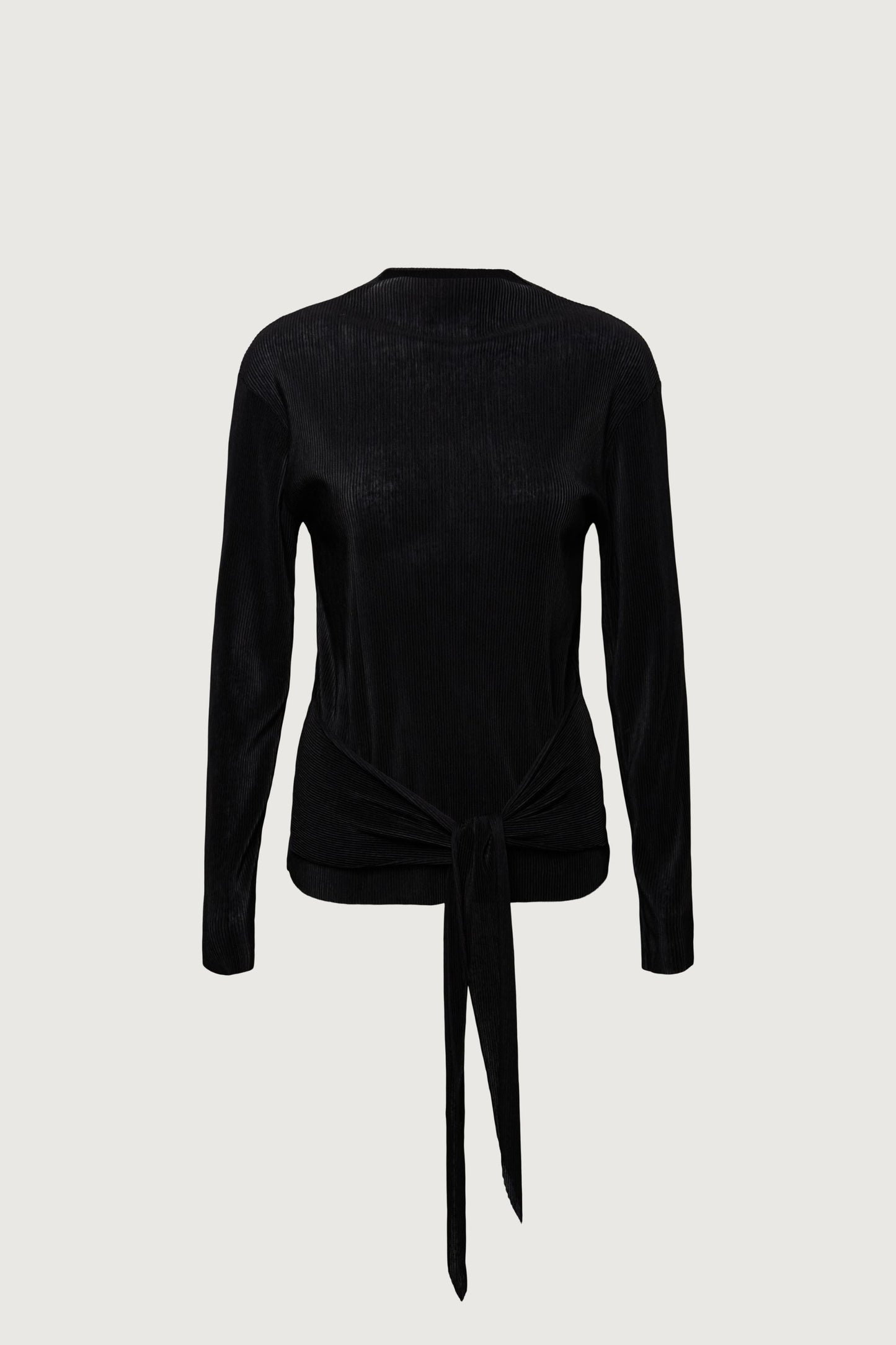 PLISSE LONG SLEEVE TOP WITH WAIST TIE