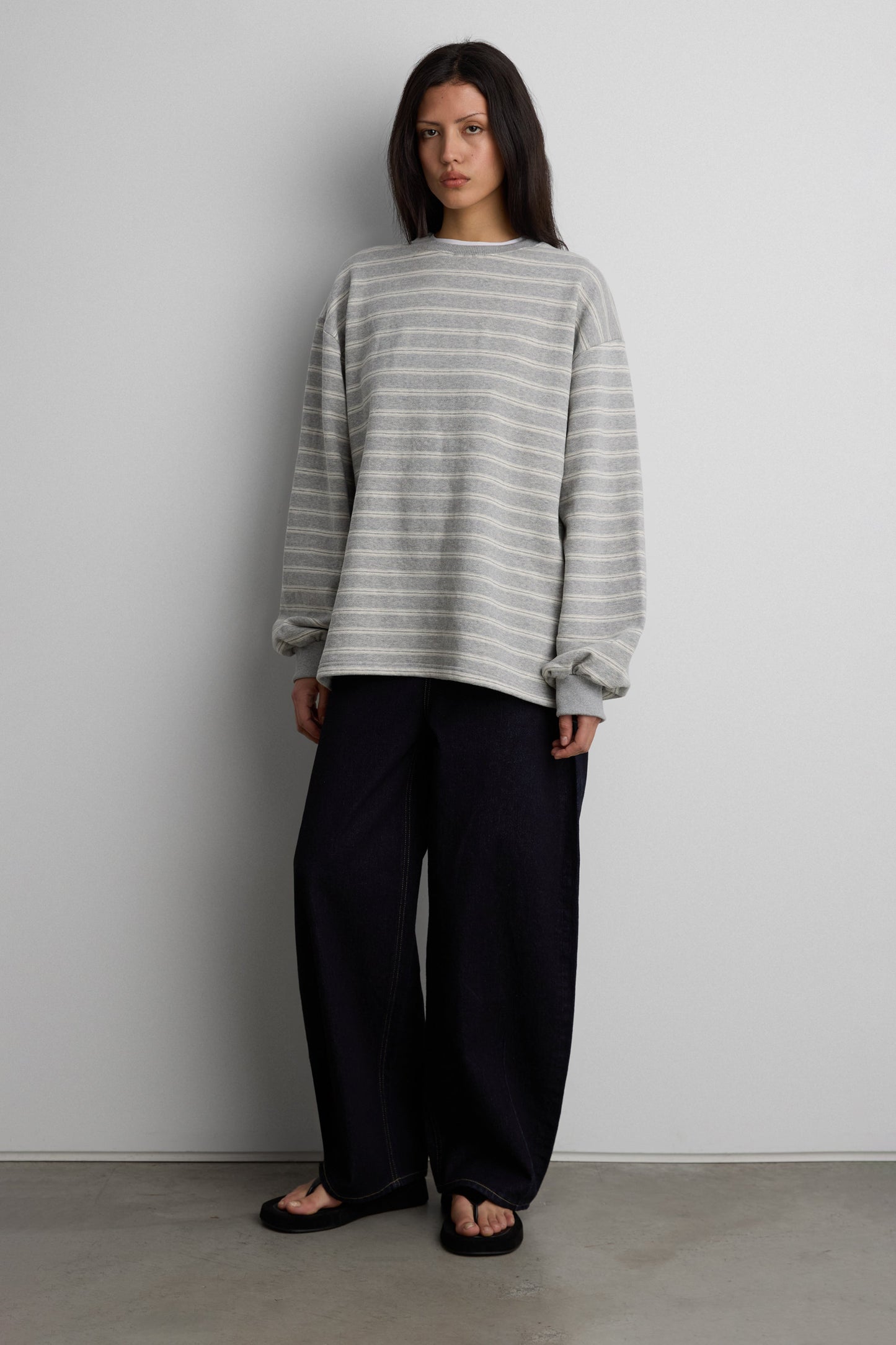 BRUSHED FLEECE STRIPED PULLOVER