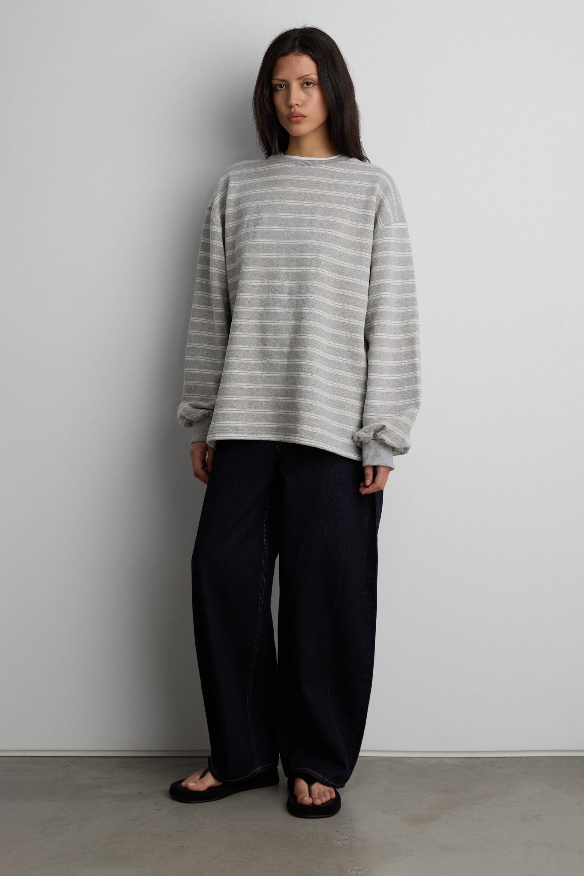 BRUSHED FLEECE STRIPED PULLOVER