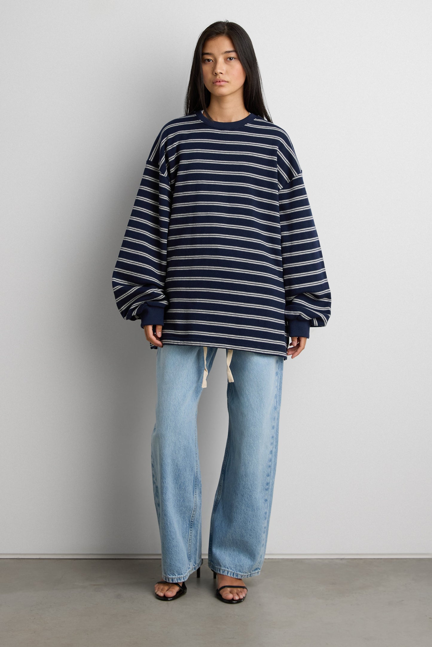 BRUSHED FLEECE STRIPED PULLOVER