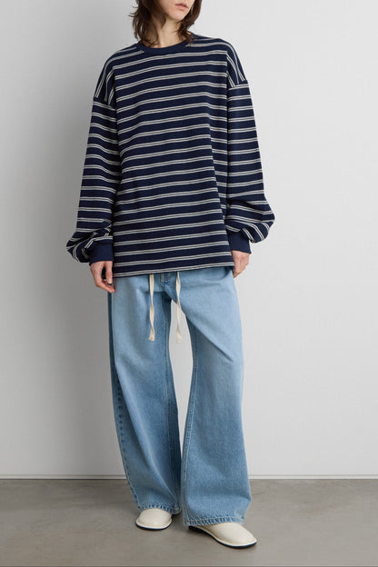 BRUSHED FLEECE STRIPED PULLOVER