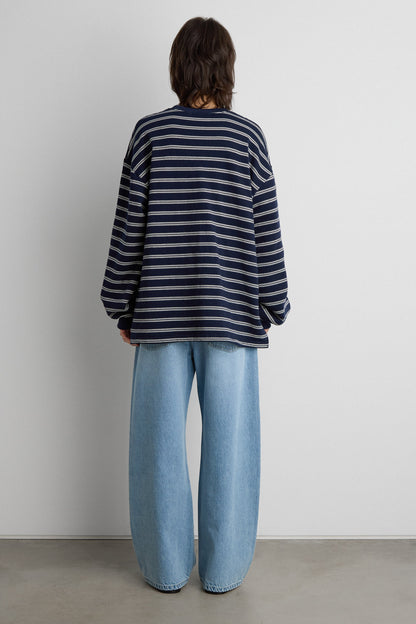 BRUSHED FLEECE STRIPED PULLOVER