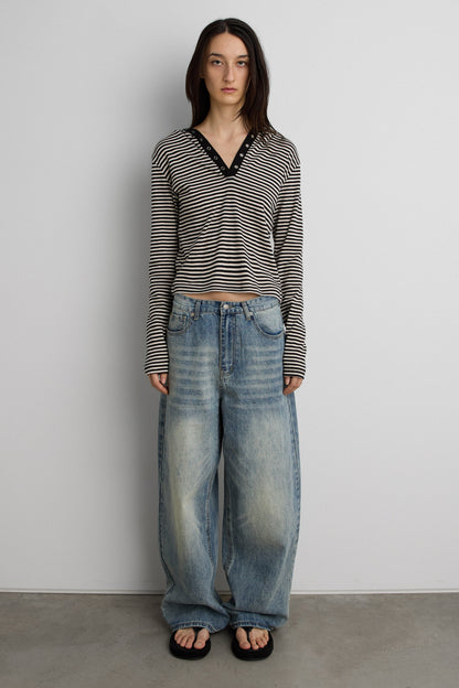 HOODED STRIPED TOP WITH SNAP FRONT DETAIL