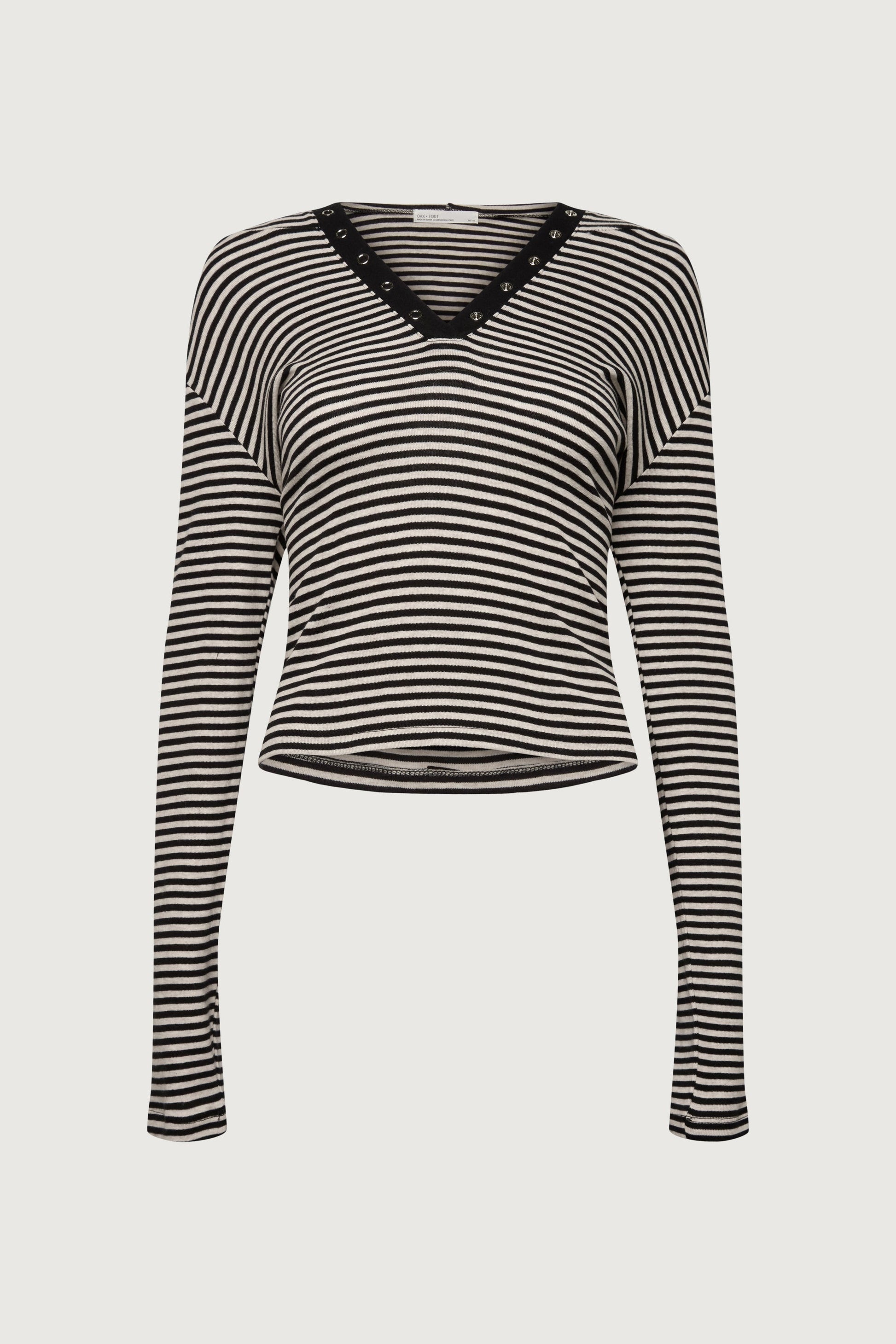 HOODED STRIPED TOP WITH SNAP FRONT DETAIL