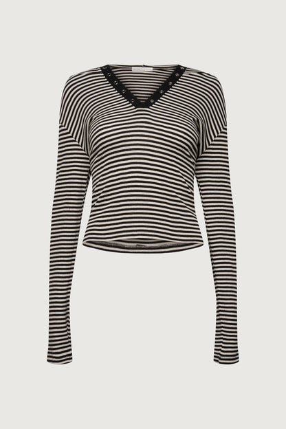 HOODED STRIPED TOP WITH SNAP FRONT DETAIL