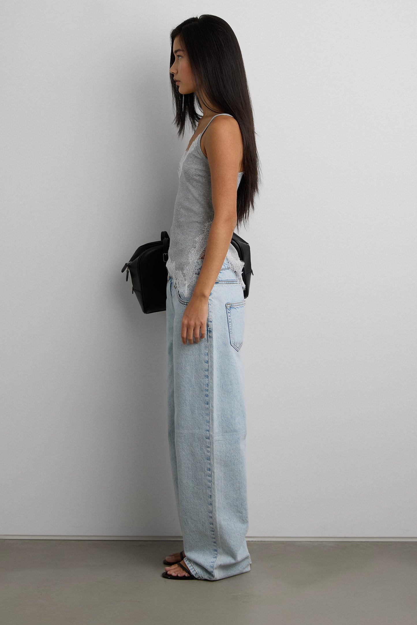 RIBBED ASYMMETRICAL LACE TRIM TANK TOP