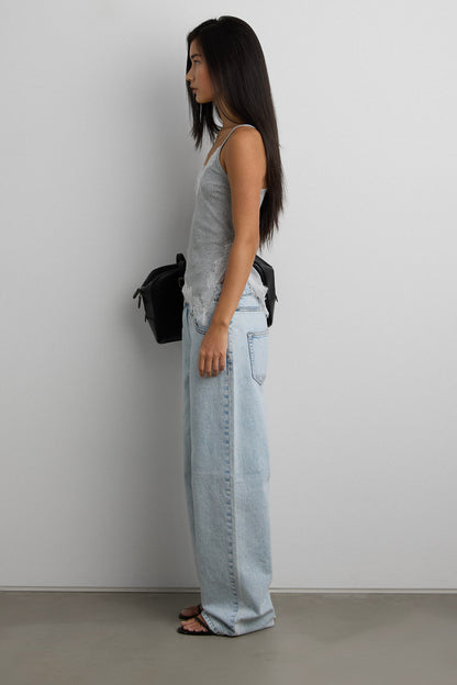 RIBBED ASYMMETRICAL LACE TRIM TANK TOP