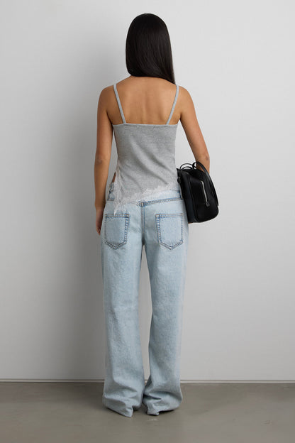 RIBBED ASYMMETRICAL LACE TRIM TANK TOP