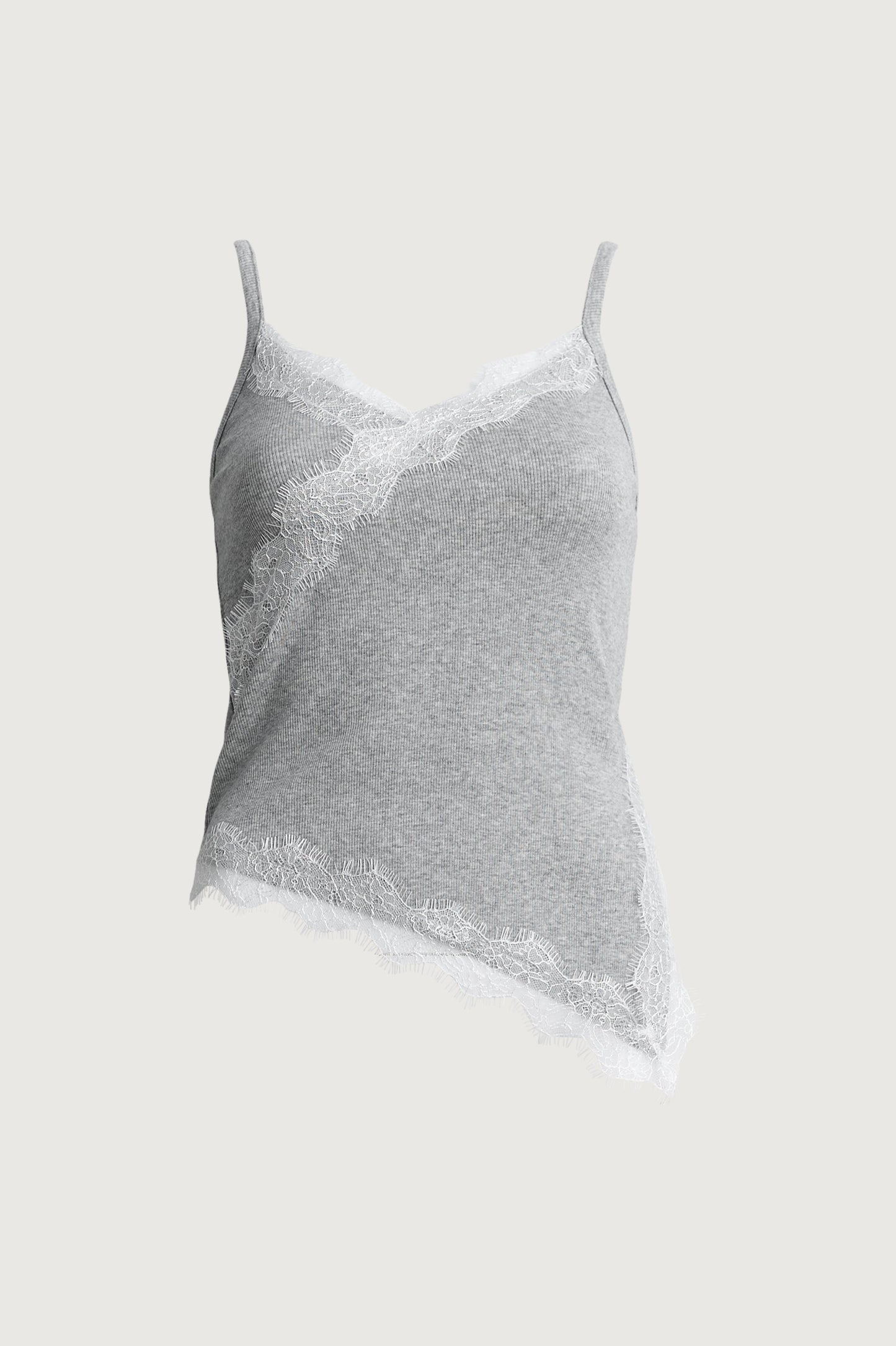 RIBBED ASYMMETRICAL LACE TRIM TANK TOP