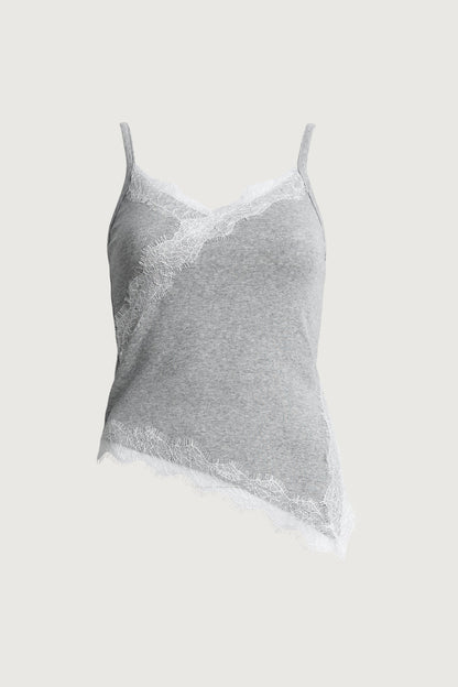 RIBBED ASYMMETRICAL LACE TRIM TANK TOP
