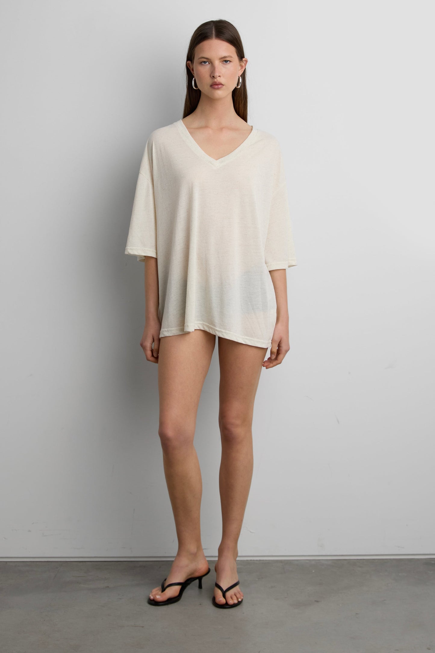 RELAXED V-NECK DRAWSTRING TOP