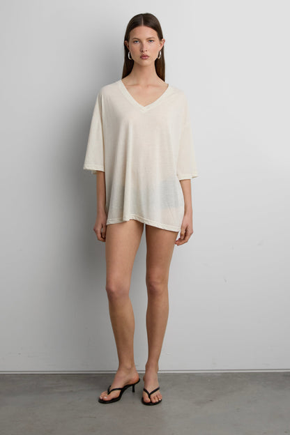 RELAXED V-NECK DRAWSTRING TOP