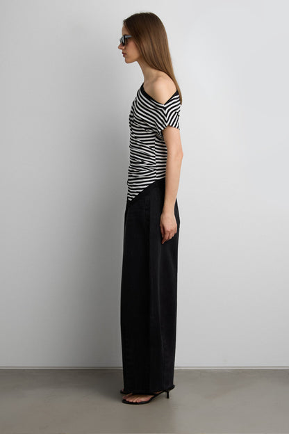 OFF SHOULDER ASYMMETRICAL STRIPE TOP