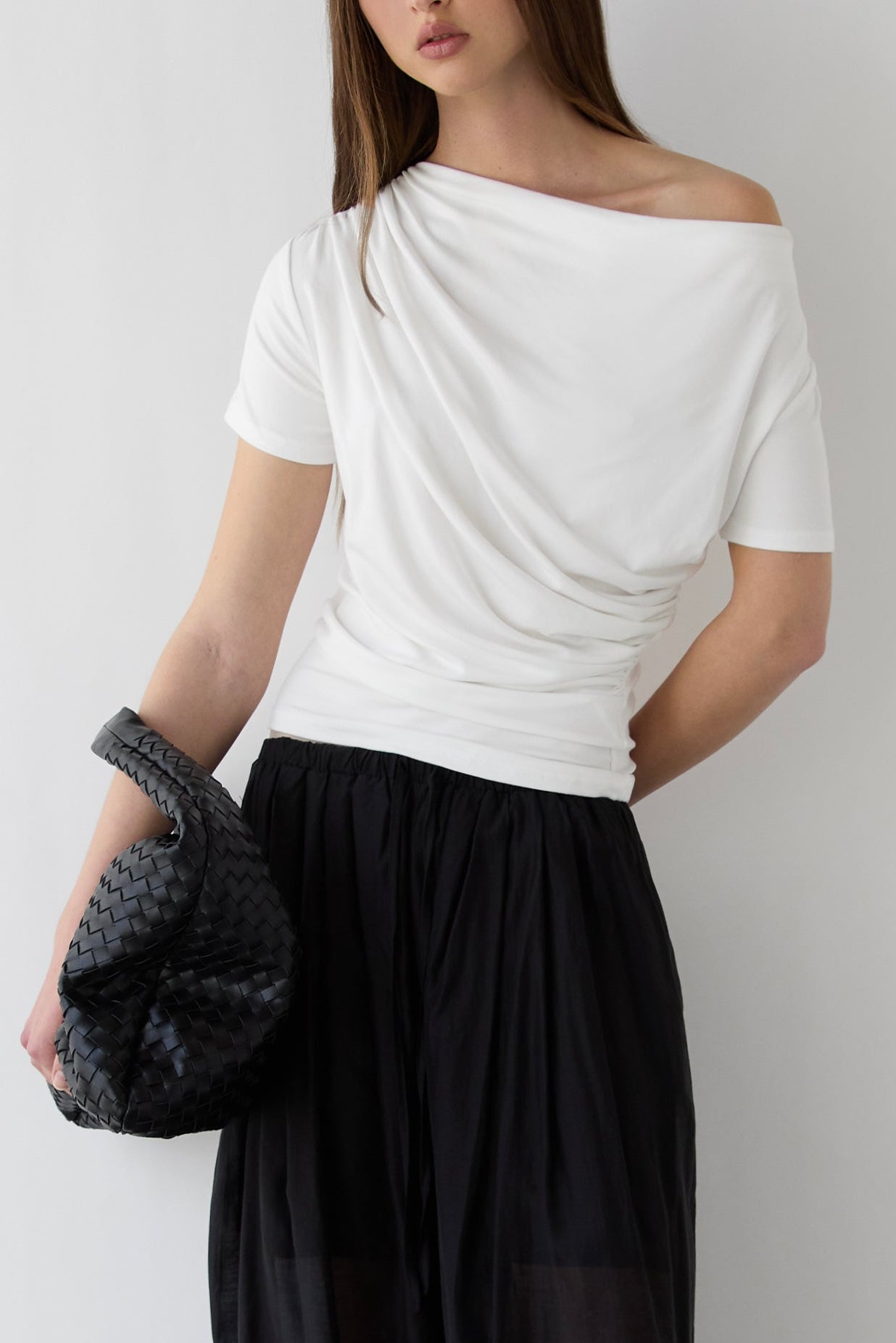 BOAT NECK TOP WITH SHIRRED SIDE DETAIL