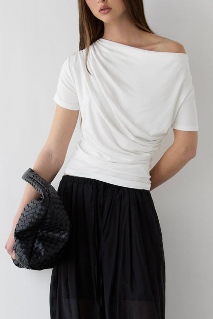 BOAT NECK TOP WITH SHIRRED SIDE DETAIL