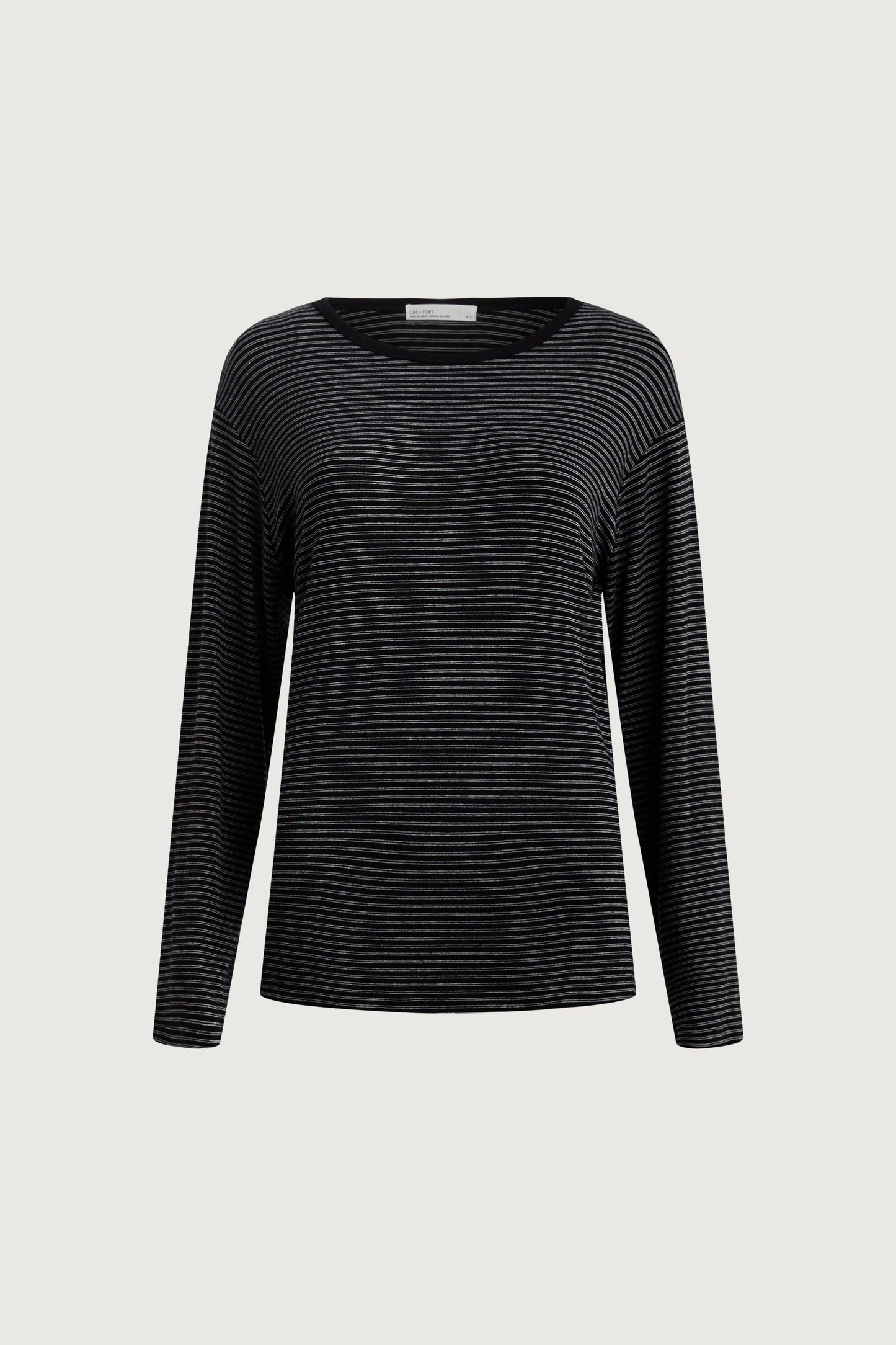 STRIPED DROP SHOULDER TOP WITH CONTRAST NECK