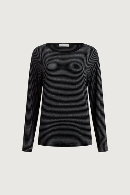 STRIPED DROP SHOULDER TOP WITH CONTRAST NECK