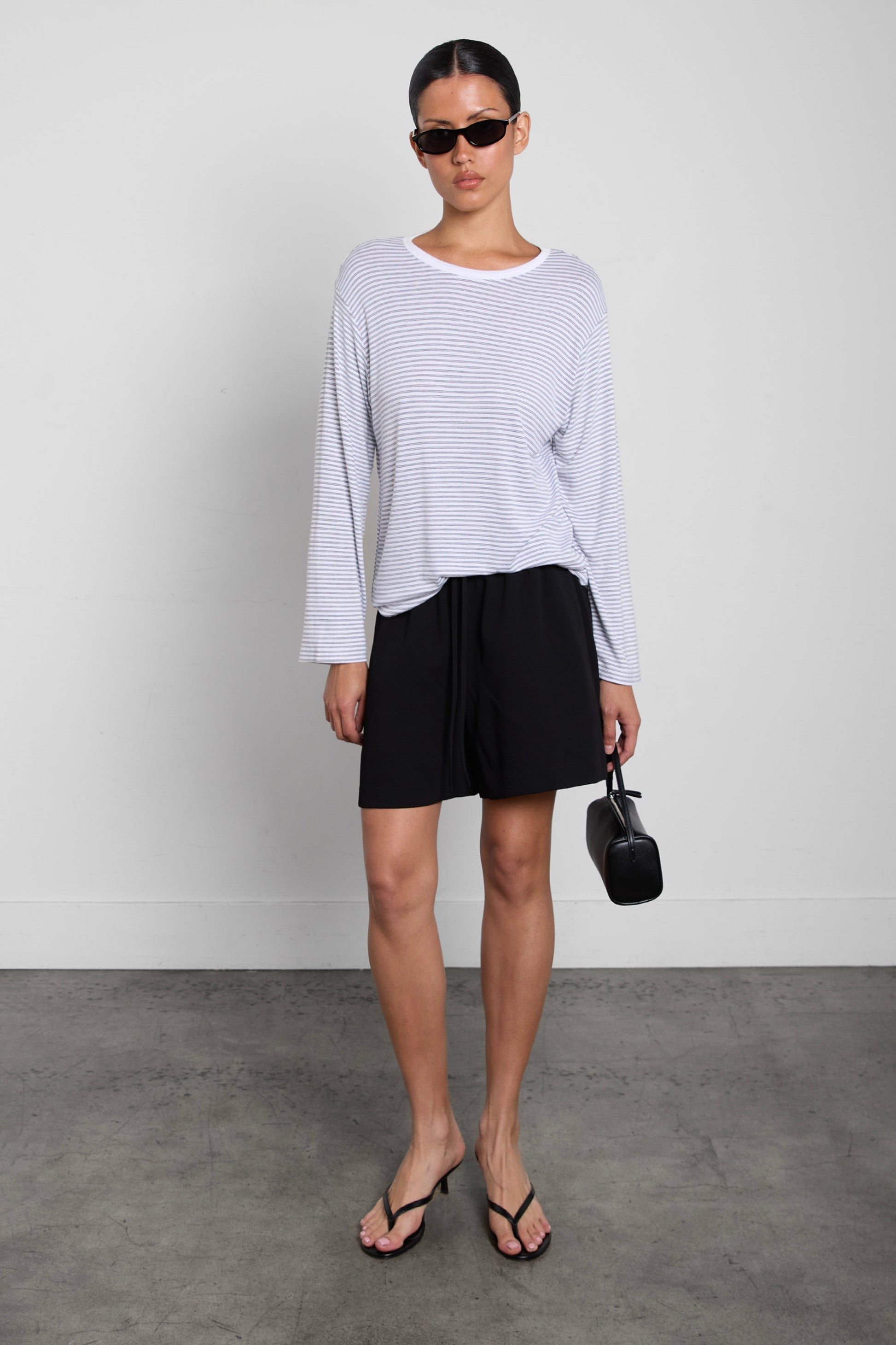 STRIPED DROP SHOULDER TOP WITH CONTRAST NECK