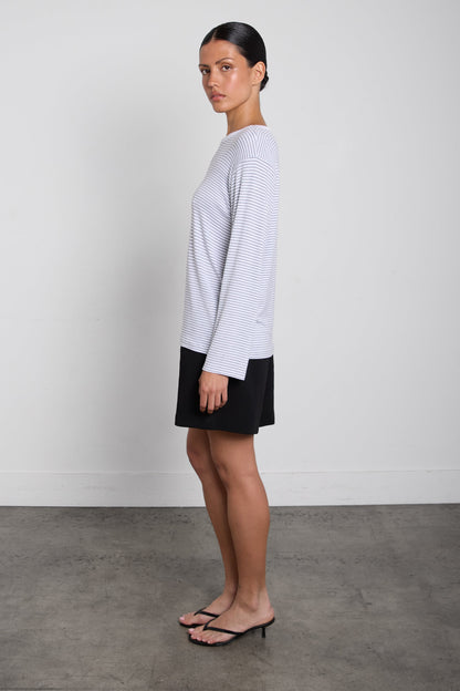 STRIPED DROP SHOULDER TOP WITH CONTRAST NECK