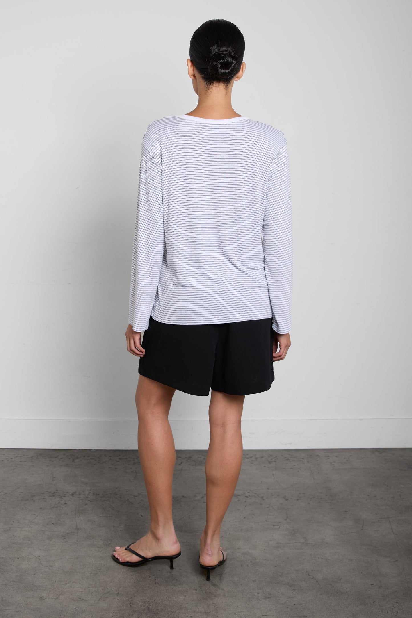 STRIPED DROP SHOULDER TOP WITH CONTRAST NECK