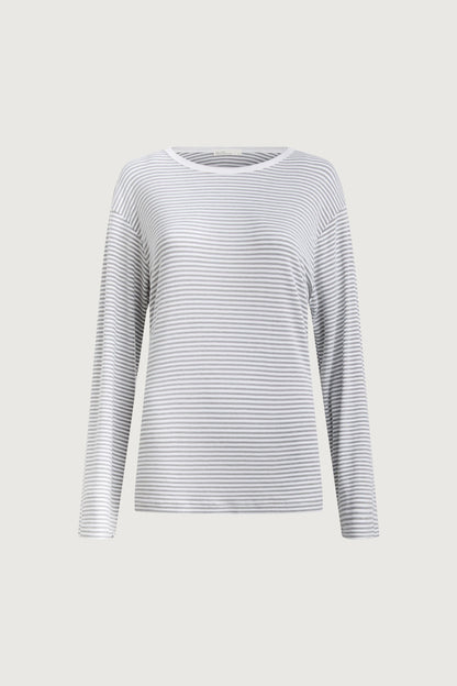 STRIPED DROP SHOULDER TOP WITH CONTRAST NECK