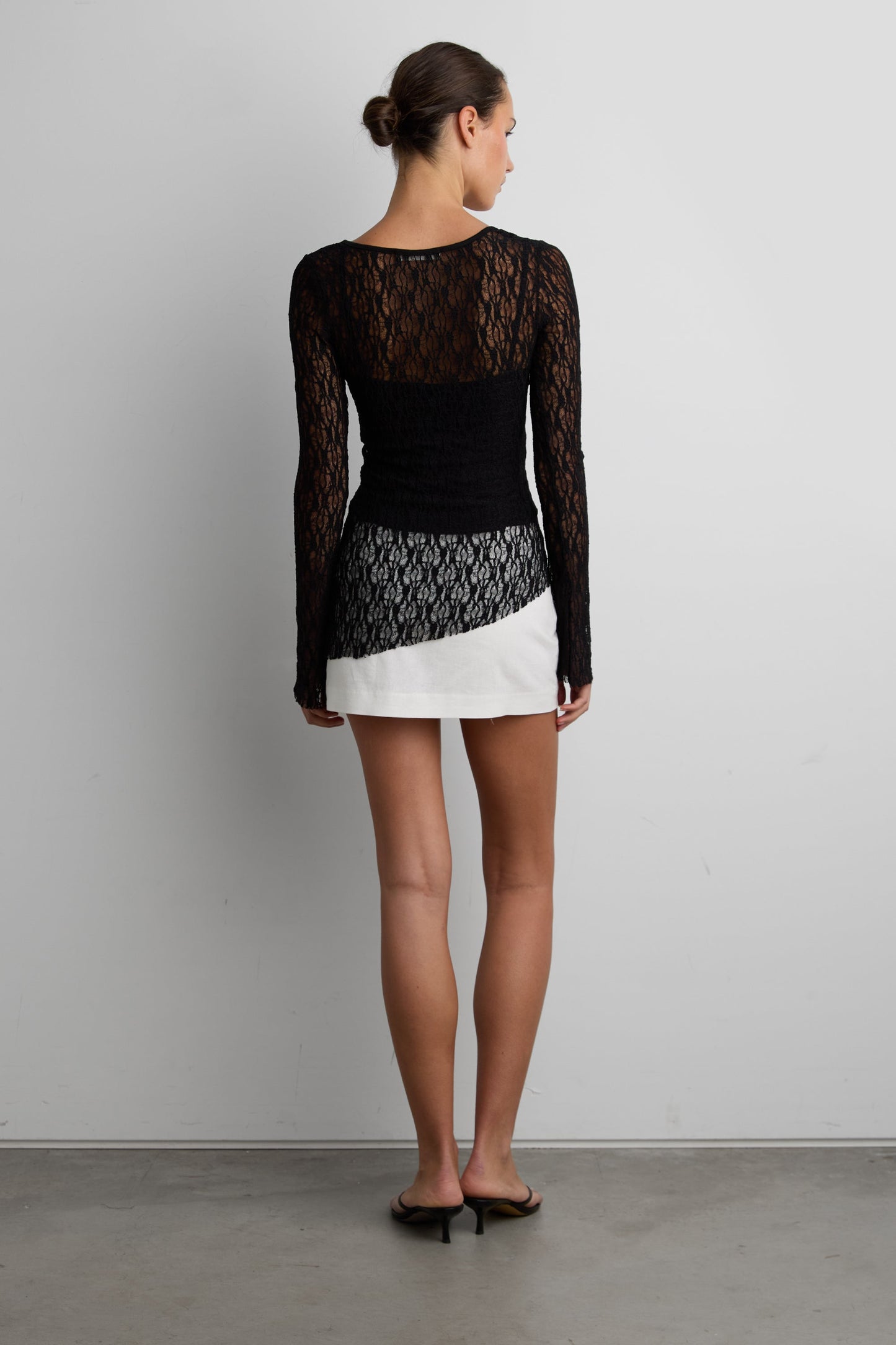 ASYMMETRICAL SHEER LACE LAYERED TOP
