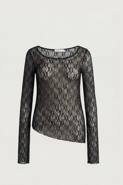 ASYMMETRICAL SHEER LACE LAYERED TOP