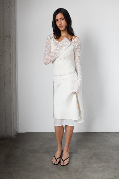 ASYMMETRICAL SHEER LACE LAYERED TOP