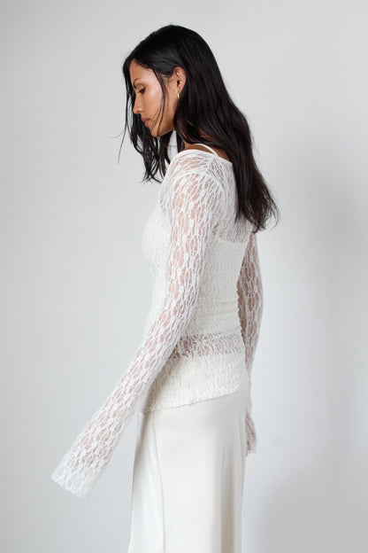 ASYMMETRICAL SHEER LACE LAYERED TOP