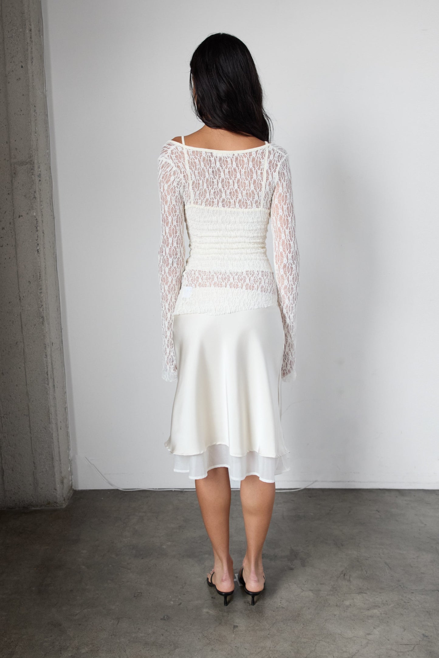 ASYMMETRICAL SHEER LACE LAYERED TOP
