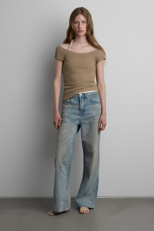 TEXTURED RIBBED KNIT CAP SLEEVE TOP