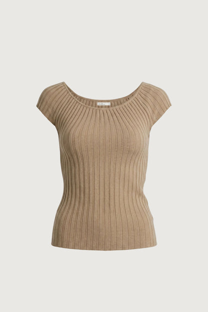 TEXTURED RIBBED KNIT CAP SLEEVE TOP