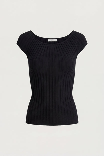 TEXTURED RIBBED KNIT CAP SLEEVE TOP