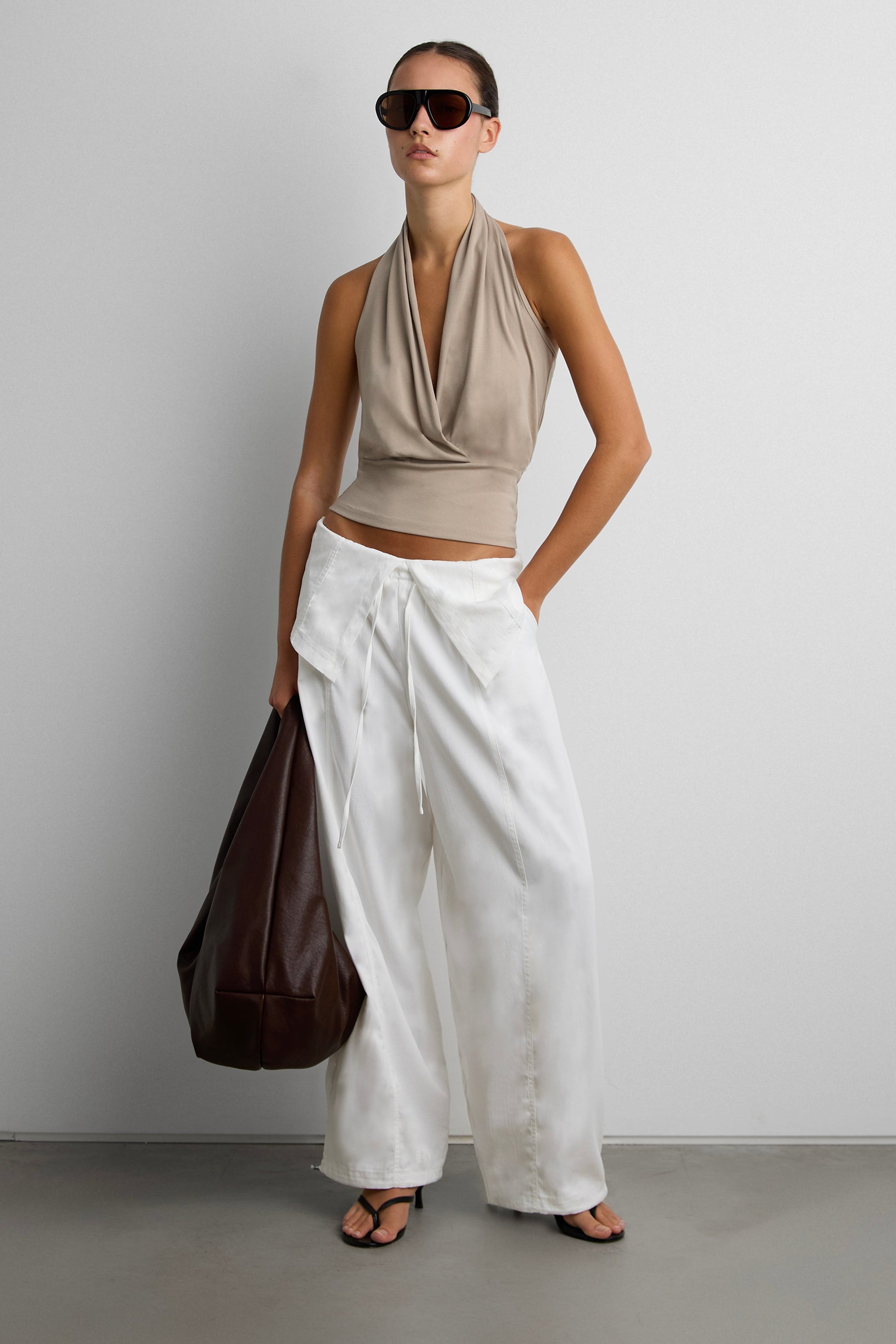 DRAPED HALTER NECK TOP WITH SNAP BUTTON DETAIL