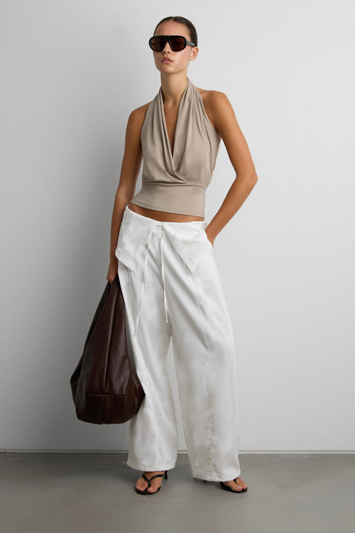 DRAPED HALTER NECK TOP WITH SNAP BUTTON DETAIL