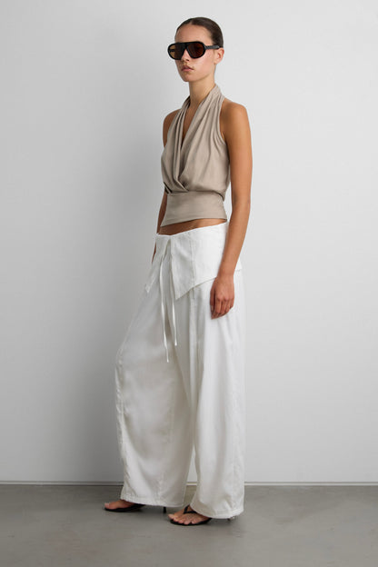 DRAPED HALTER NECK TOP WITH SNAP BUTTON DETAIL