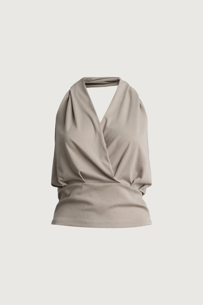 DRAPED HALTER NECK TOP WITH SNAP BUTTON DETAIL