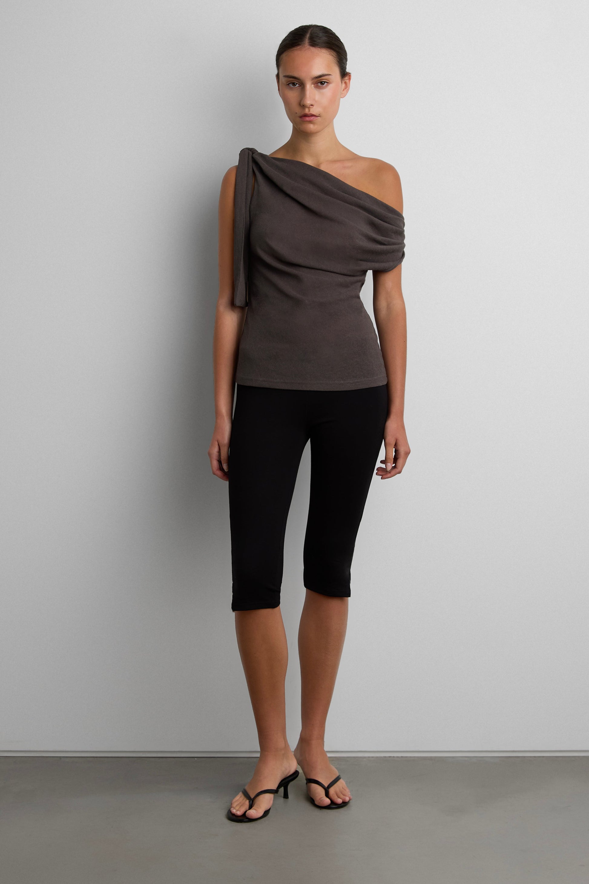 ASYMMETRICAL SHIRRED OFF-SHOULDER TOP