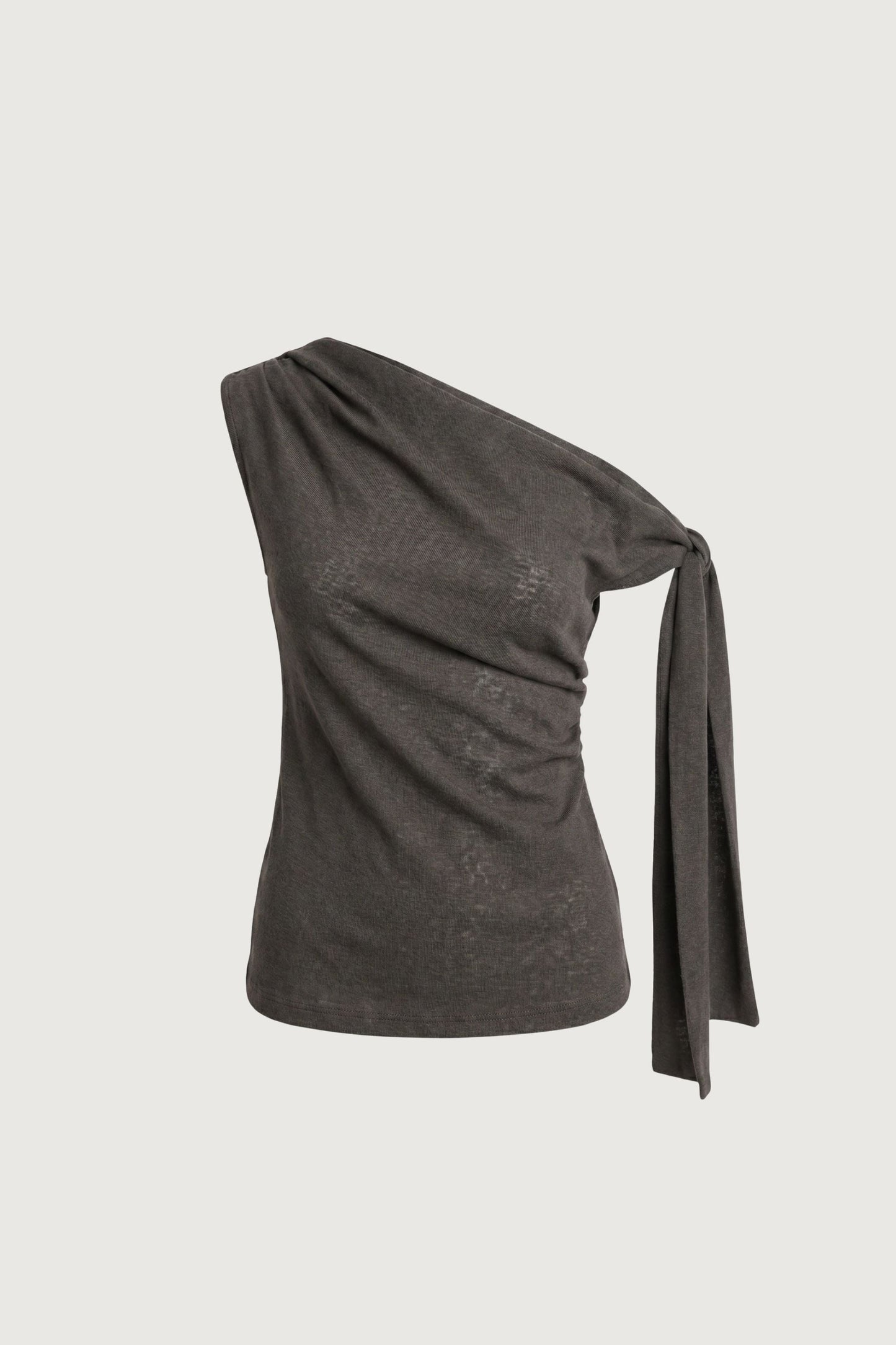 ASYMMETRICAL SHIRRED OFF-SHOULDER TOP
