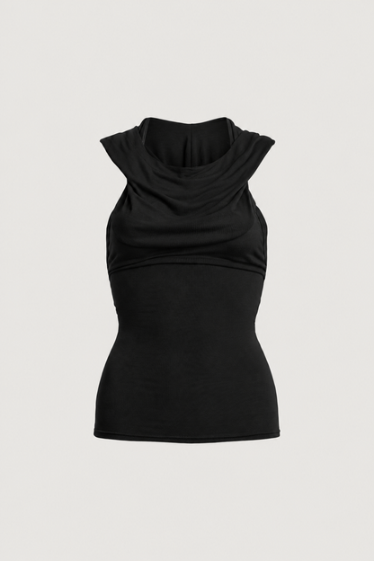 DRAPED COWL NECK SLEEVELESS TOP