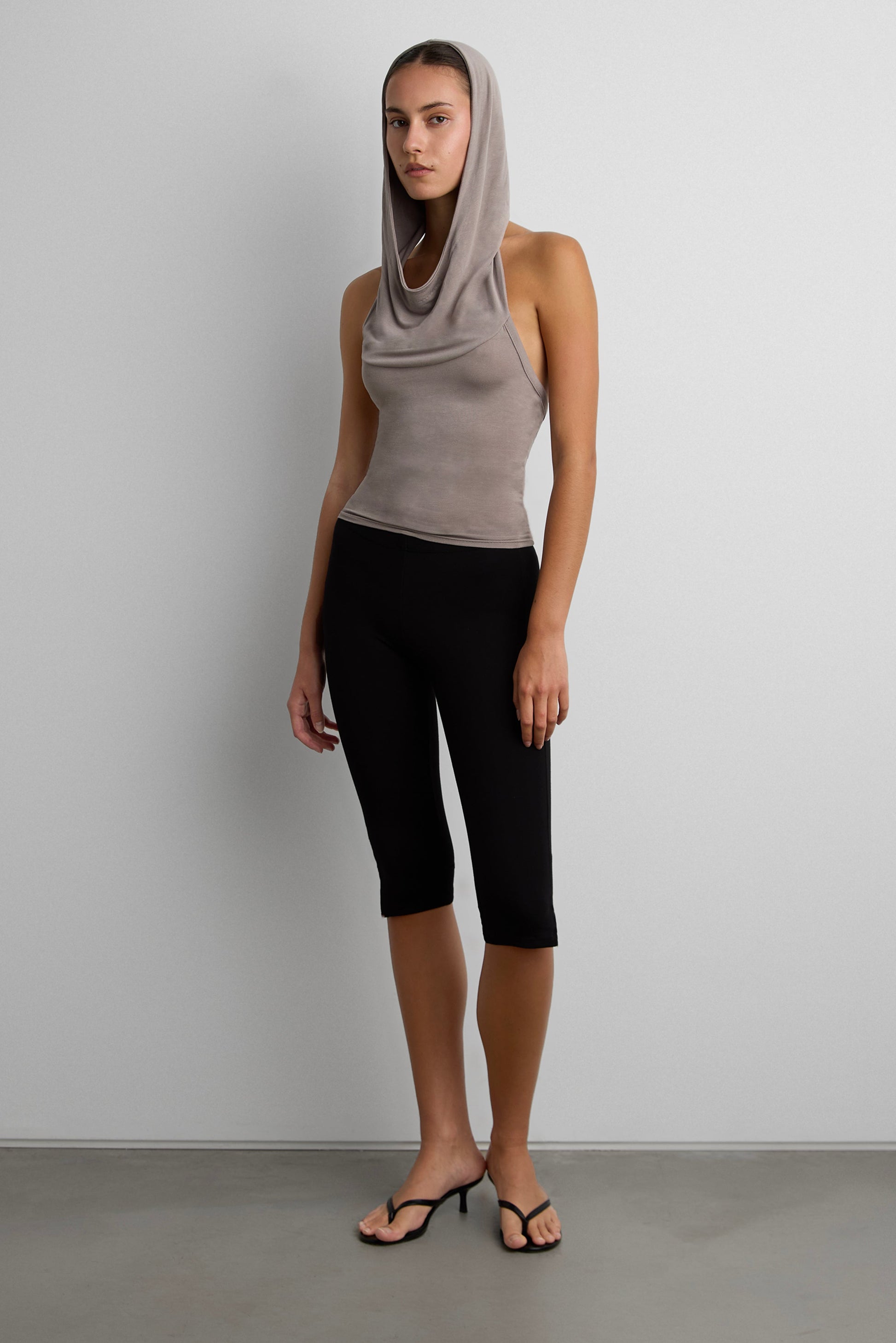 DRAPED COWL NECK SLEEVELESS TOP